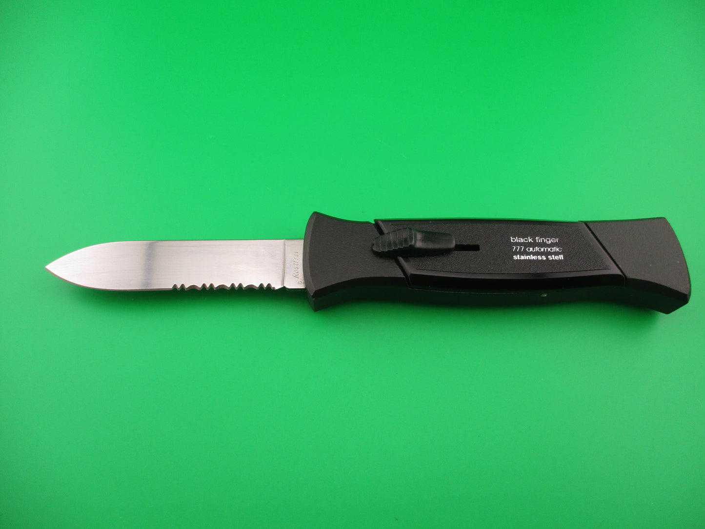 ROSTFREI BLACK FINGER 777 22cm Italian Vintage OTF DA serrated automatic knife