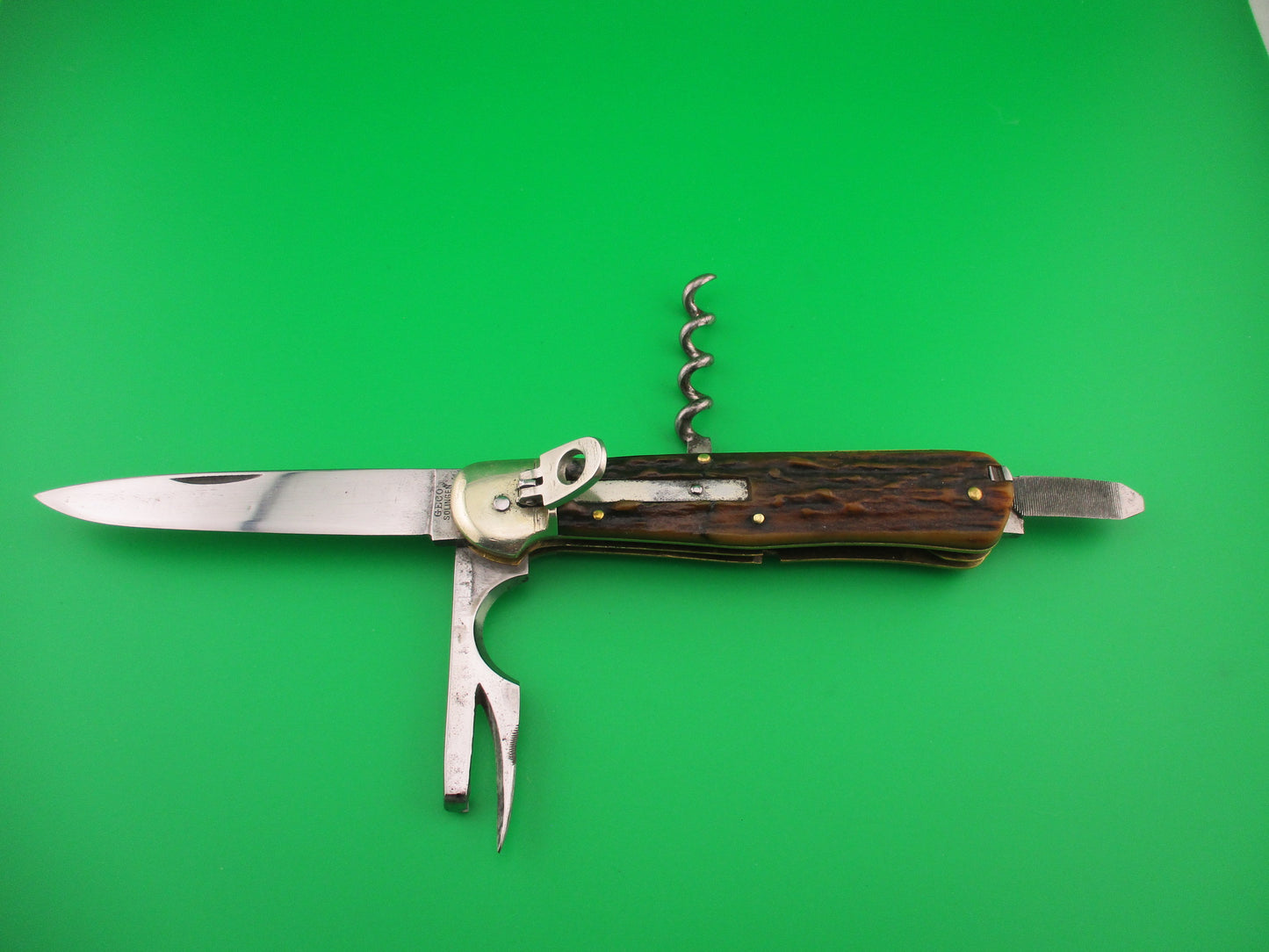 GECO SOLINGEN 12cm German Lever 4 blade Stag Camper automatic knife