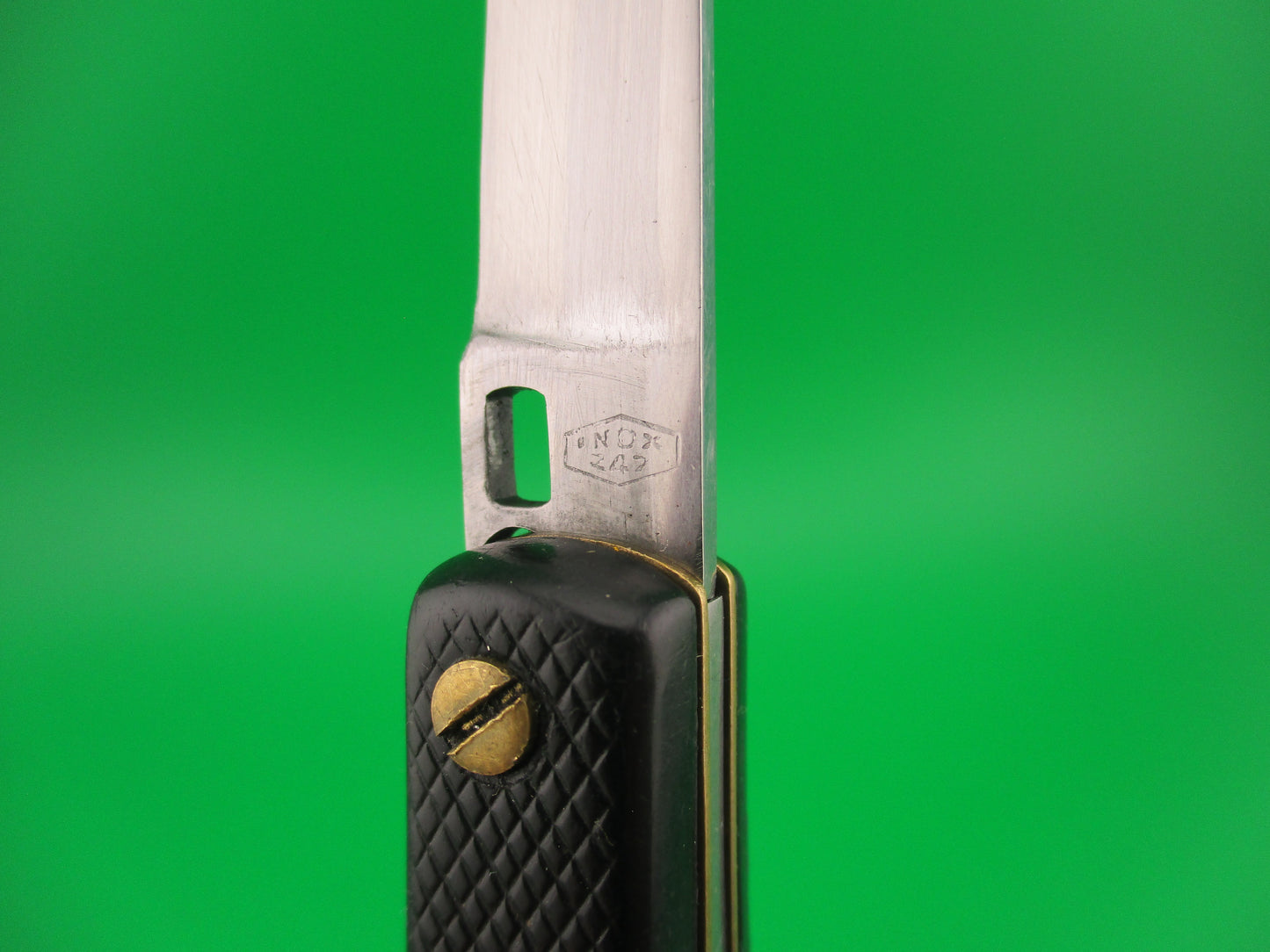 INOX 247 17cm French Fishtail black checkered vintage automatic knife BoBc