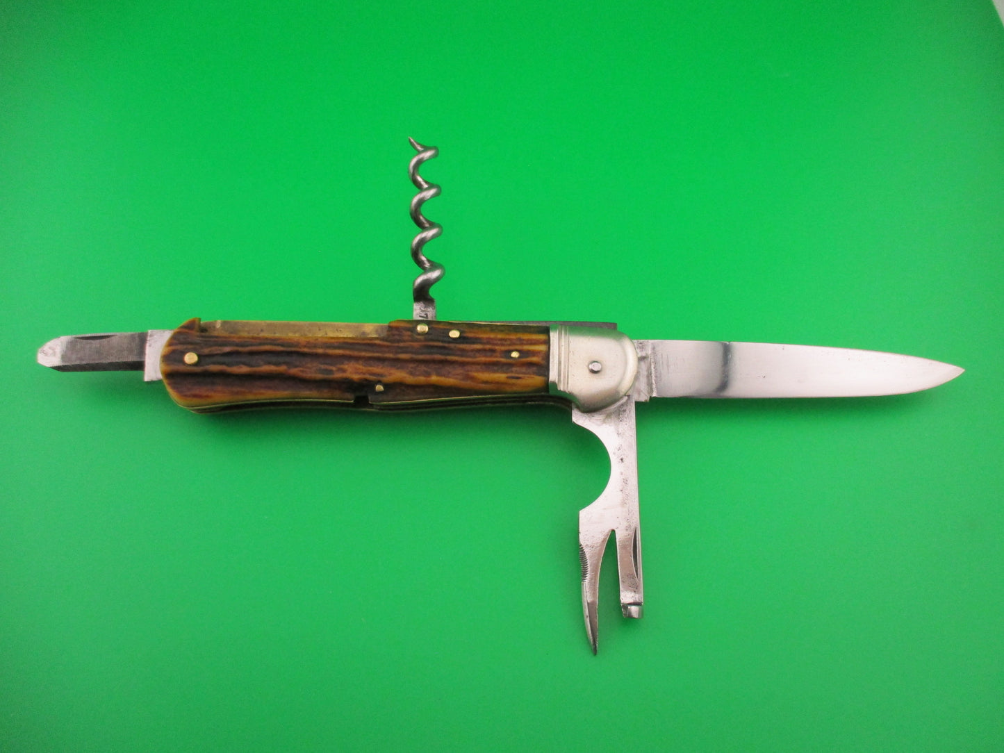 GECO SOLINGEN 12cm German Lever 4 blade Stag Camper automatic knife