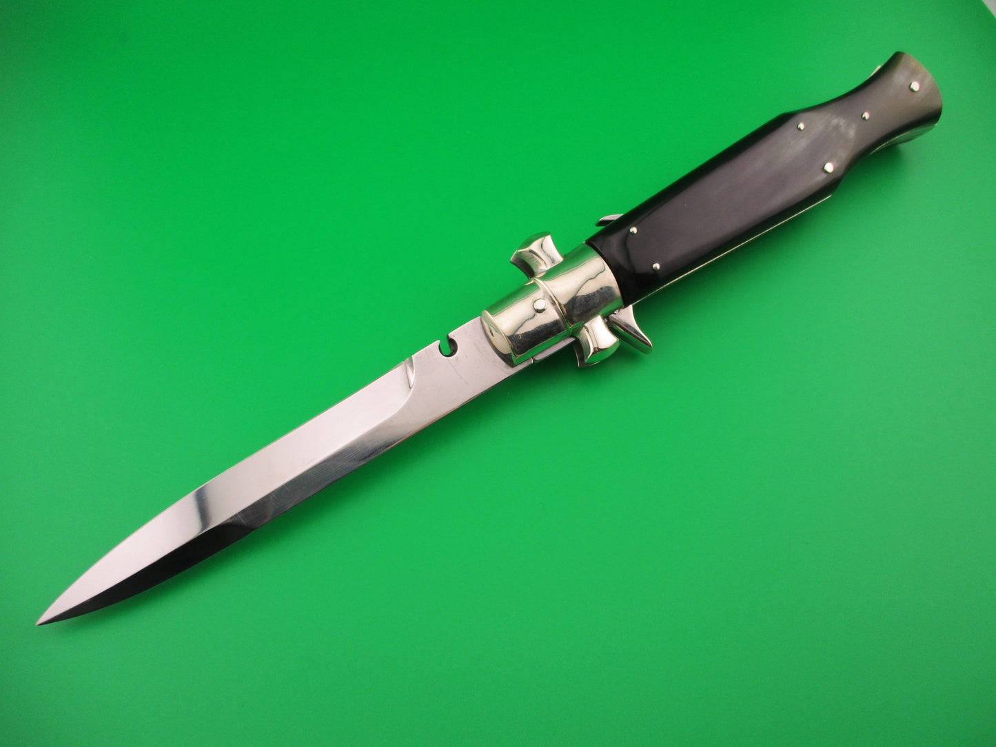 AGA CAMPOLIN ITALY 29cm Italian BLACK WIDOW Fulcrum release Square button automatic knife