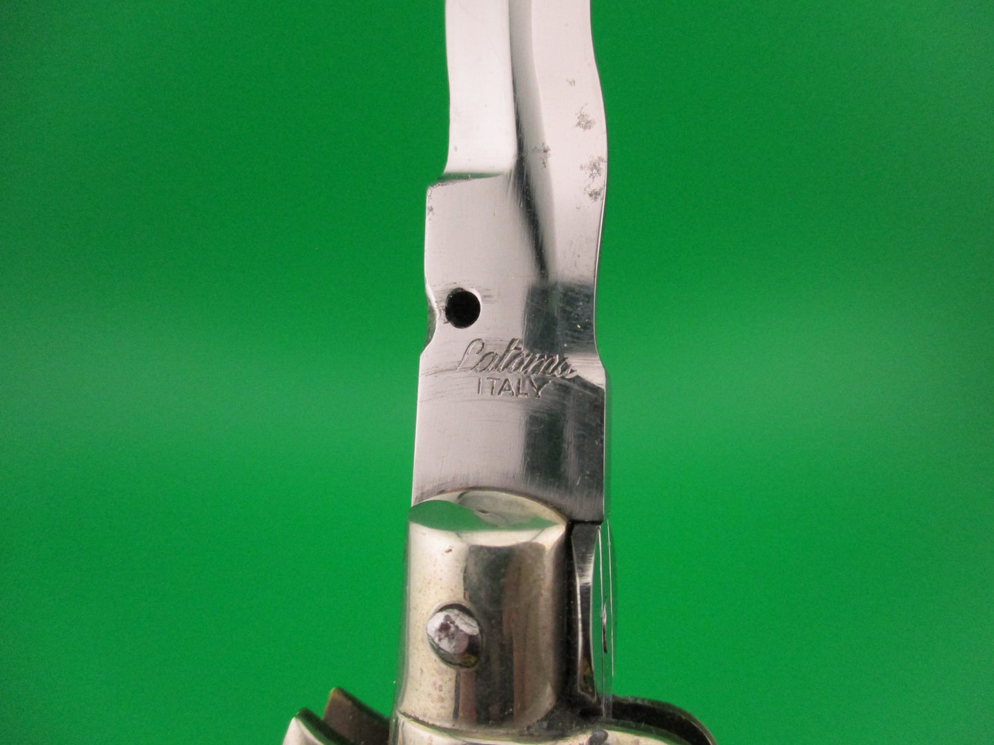 Latama Italy 28cm Italian Picklock Kris blade Green horn 1950s vintage automatic knife