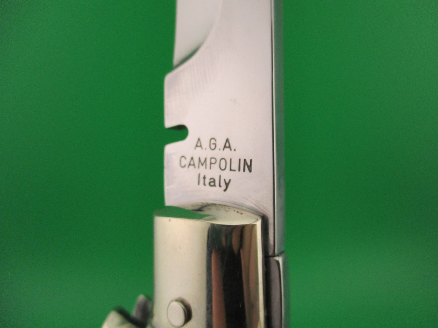 AGA CAMPOLIN ITALY 29cm Italian BLACK WIDOW Fulcrum release Square button automatic knife