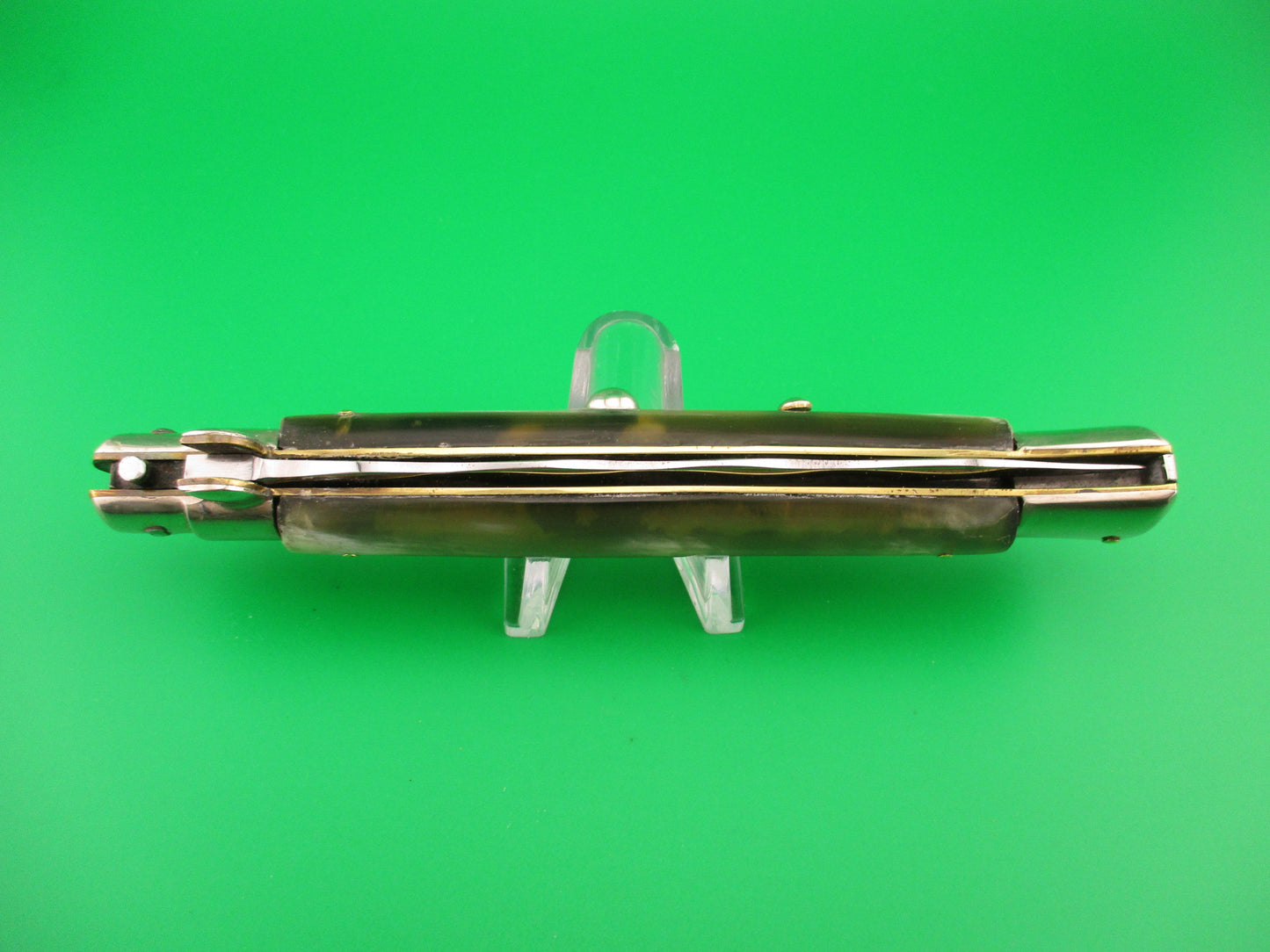 Latama Italy 28cm Italian Picklock Kris blade Green horn 1950s vintage automatic knife