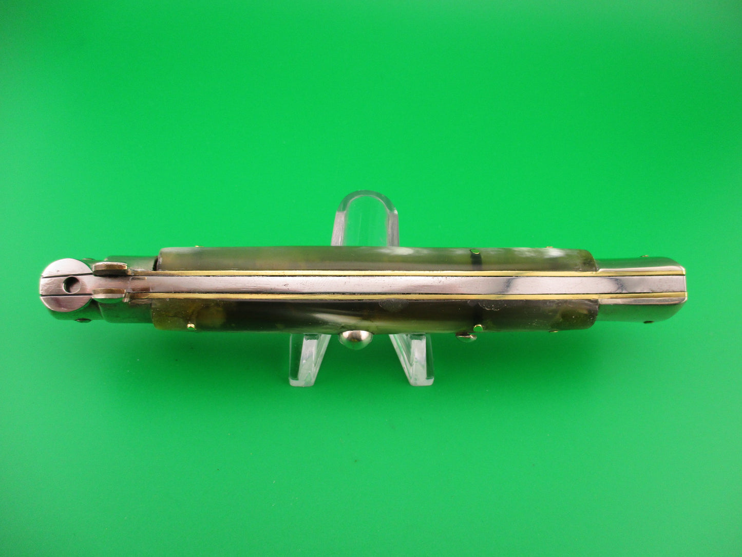 Latama Italy 28cm Italian Picklock Kris blade Green horn 1950s vintage automatic knife
