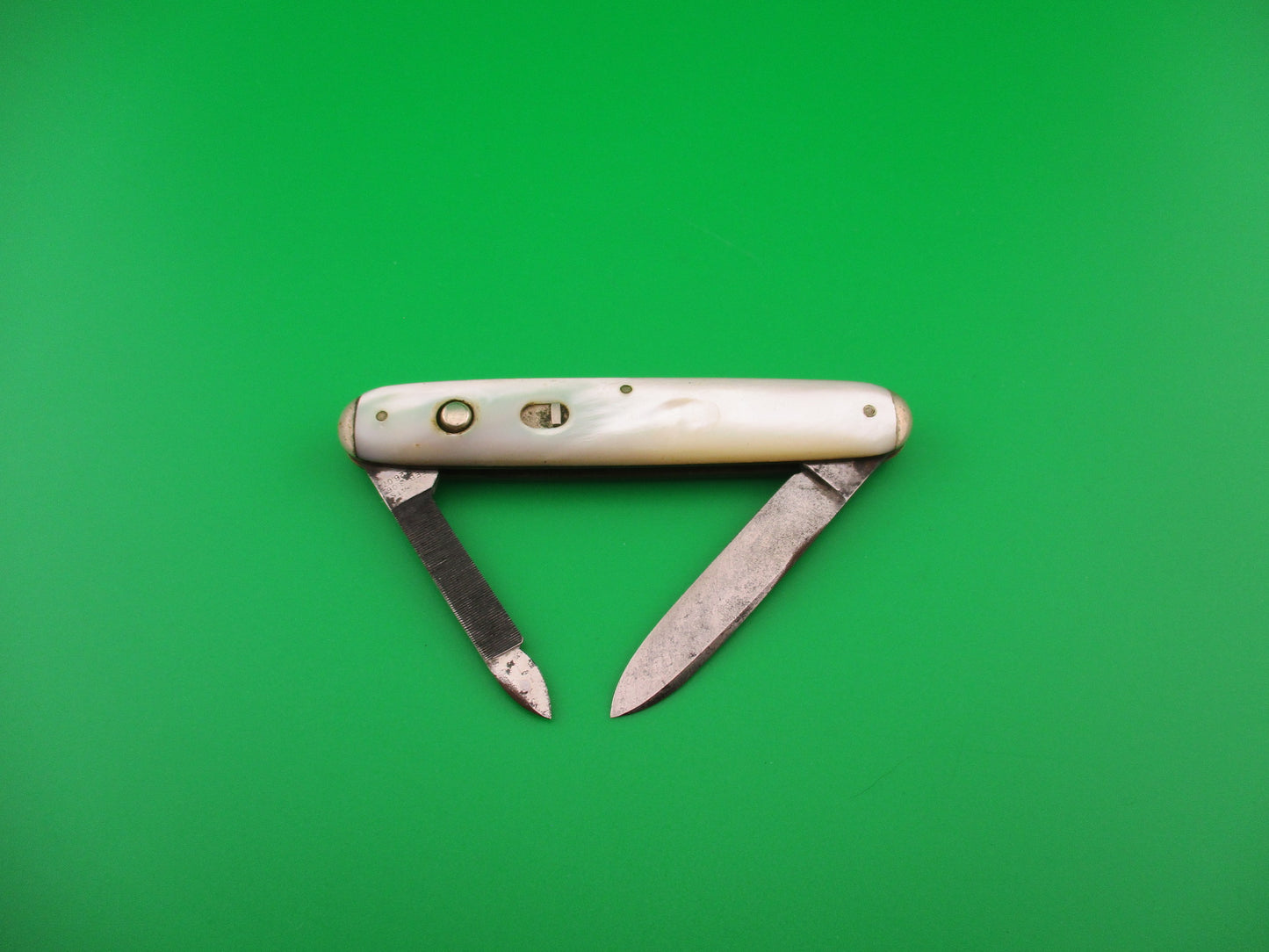 SCHRADE CUT CO WALDEN, NY Medium double Pearl 7416T Tip bolster file blade Book knife
