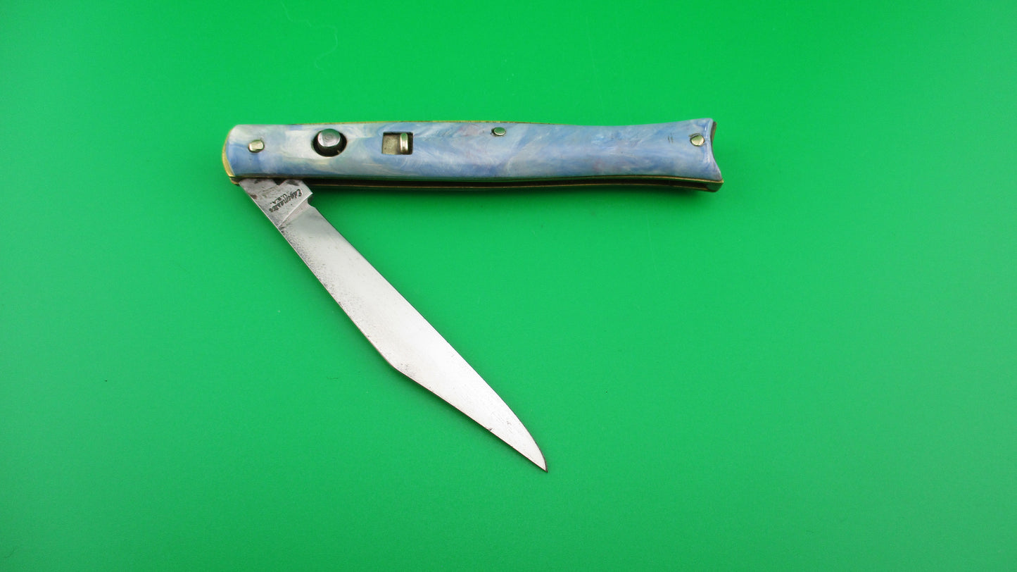 Edgemaster Fishtail Blue White Pink swirl 1950s vintage switchblade