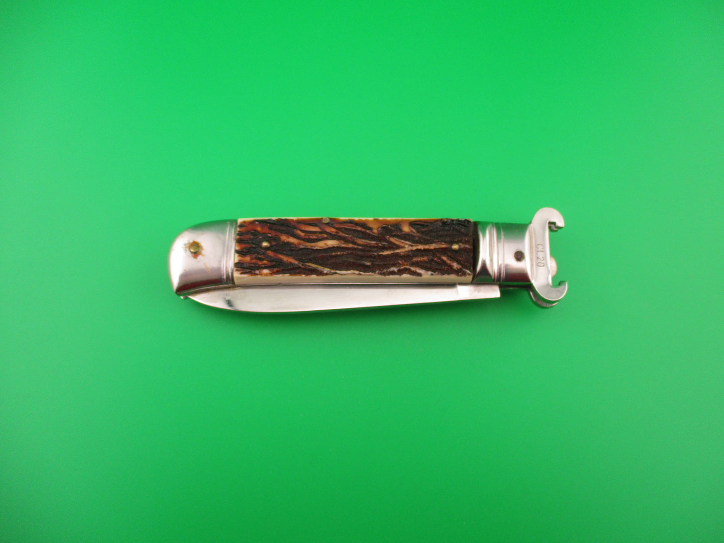 VIRGINIA INOX 20cm Italian Leverlock Shell puller Faux Stag Vintage automatic knife