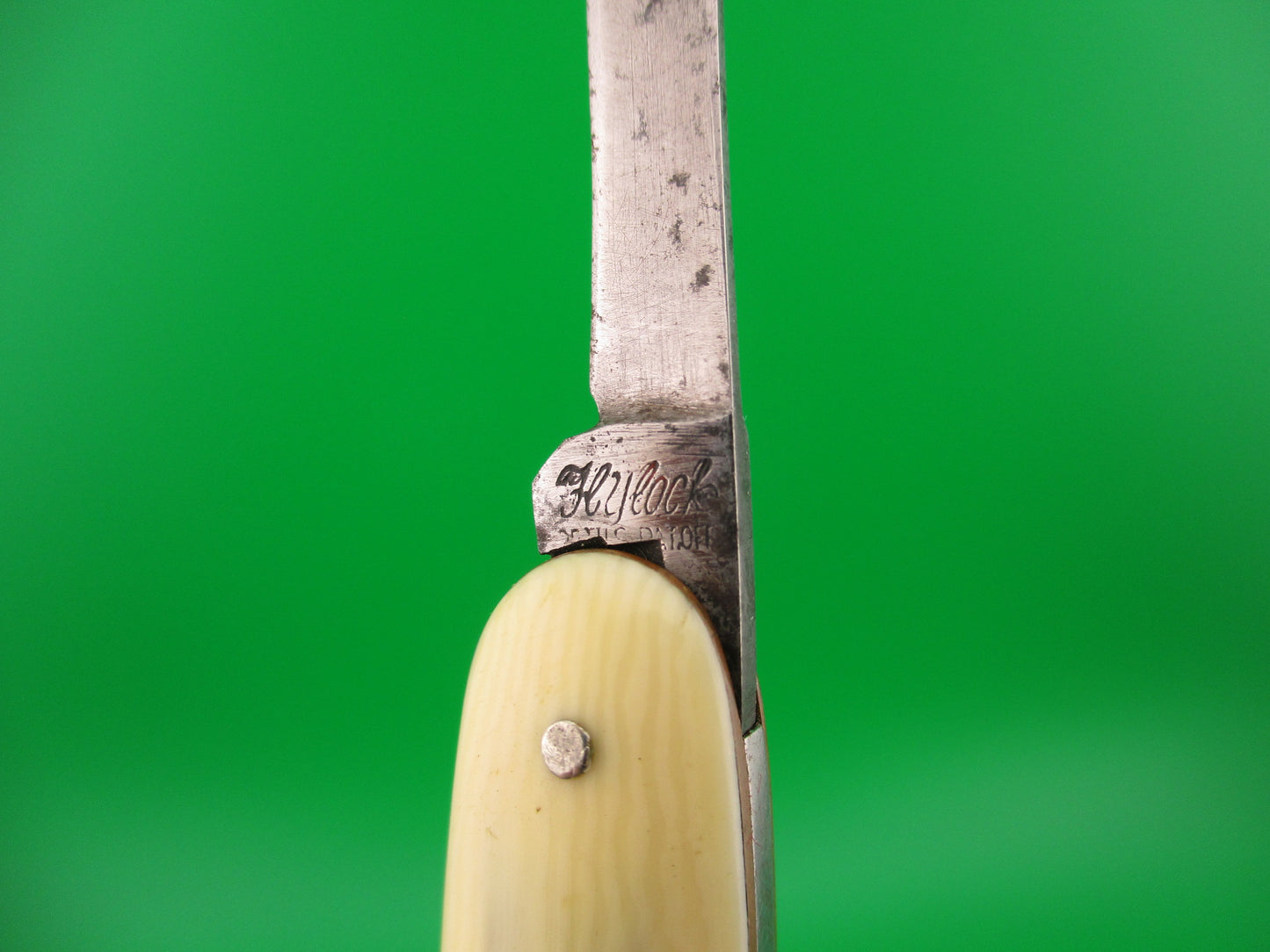 Flylock Double Ivory Celluloid Columbian Steel Tank Co automatic knife