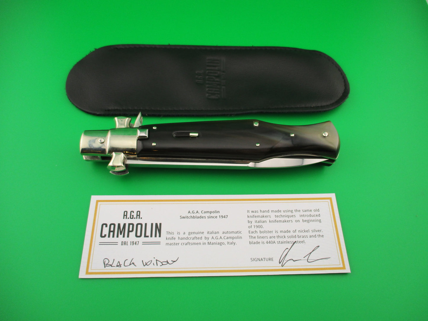 AGA CAMPOLIN ITALY 29cm Italian BLACK WIDOW Fulcrum release Square button automatic knife