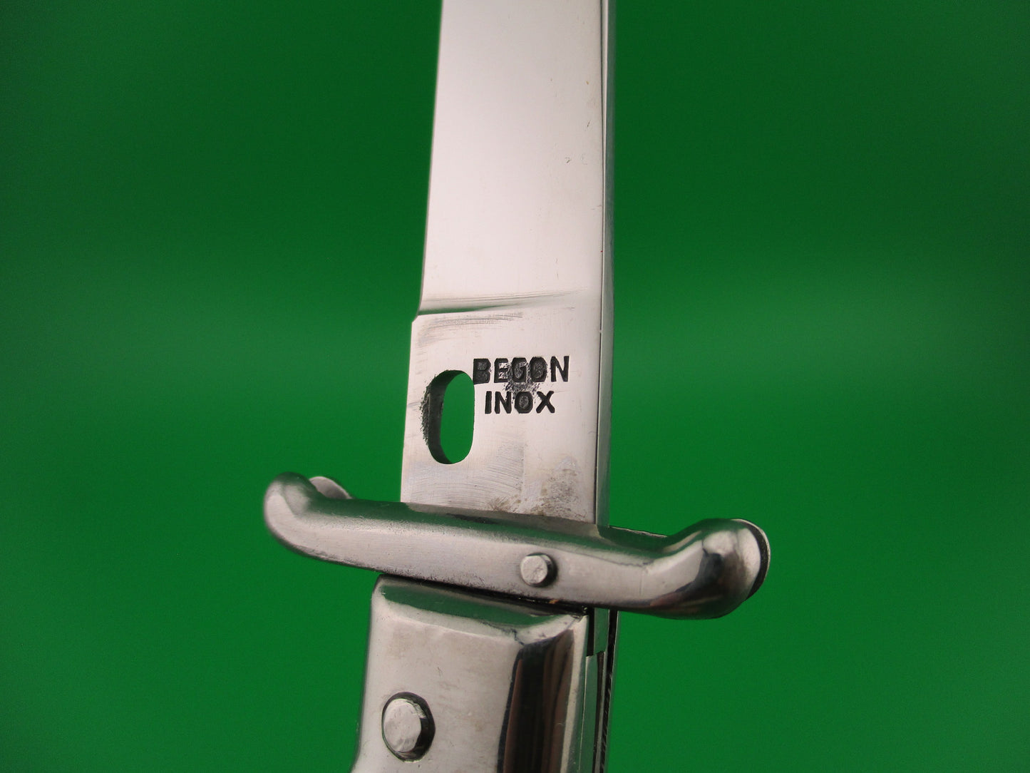 BEGON INOX MODELE DEPOSE 24cm French Swing Guard Black checkered automatic knife
