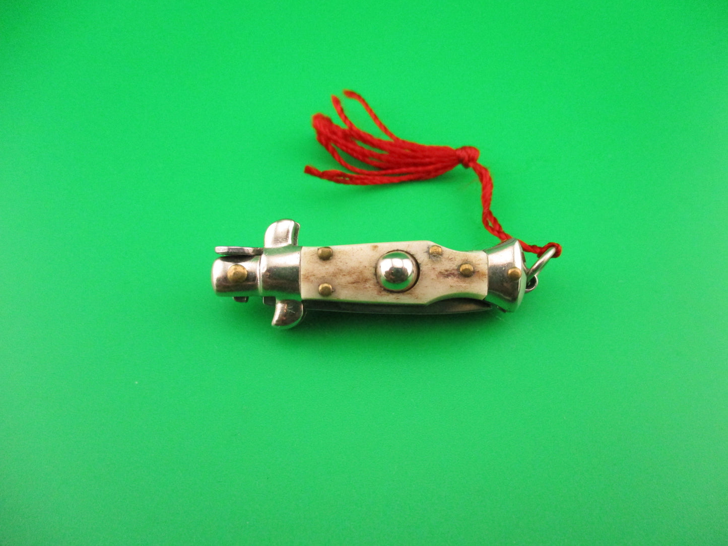 INOX 7cm Italian Mini Picklock Stag 4 pin vintage automatic knife with Red tassel