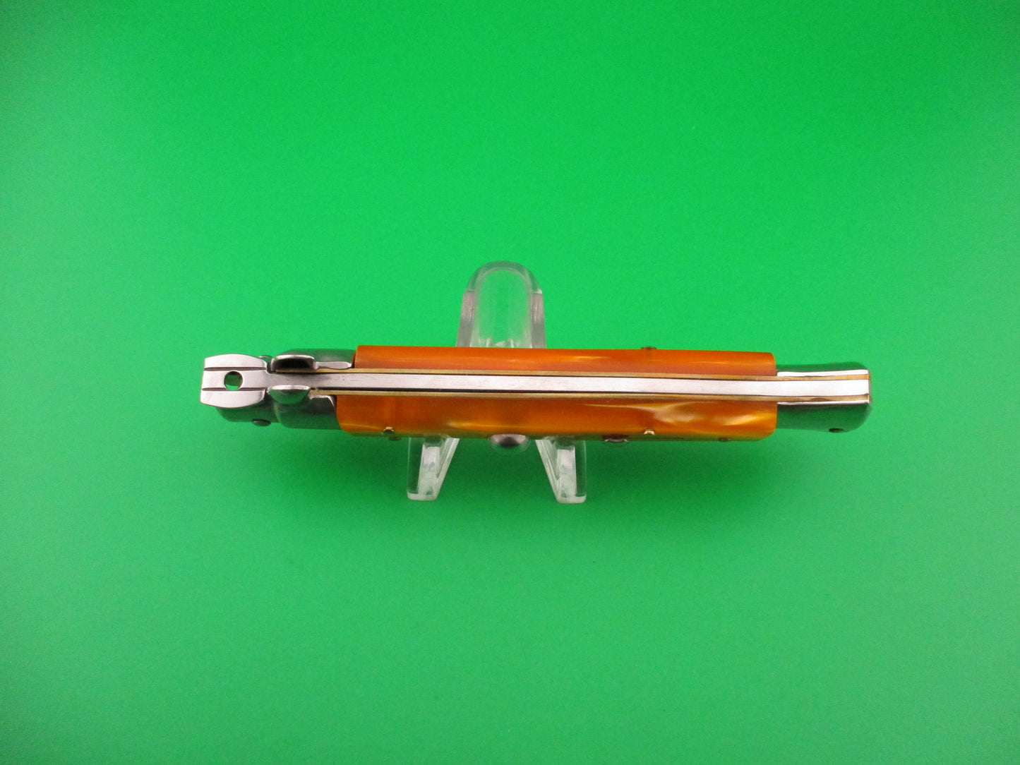 ITALY STAINLESS 22cm Italian Swivel bolster Orange Acrylic vintage automatic knife