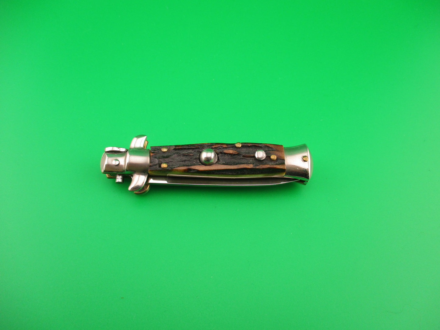 ROSTFREI 14cm Italian Stag stiletto Oreste Dibon swivel bolster automatic knife