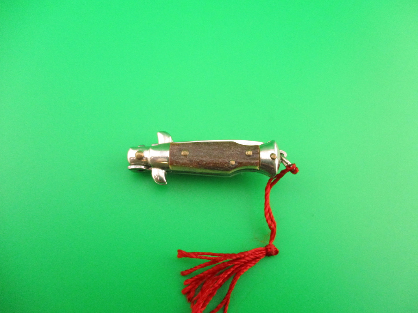 INOX 7cm Italian Mini Picklock Stag 4 pin vintage automatic knife with Red tassel