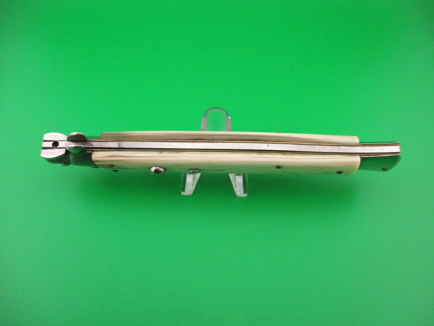 INOX 33cm Italian Stiletto vintage 1980s White horn Swivel bolster automatic knife