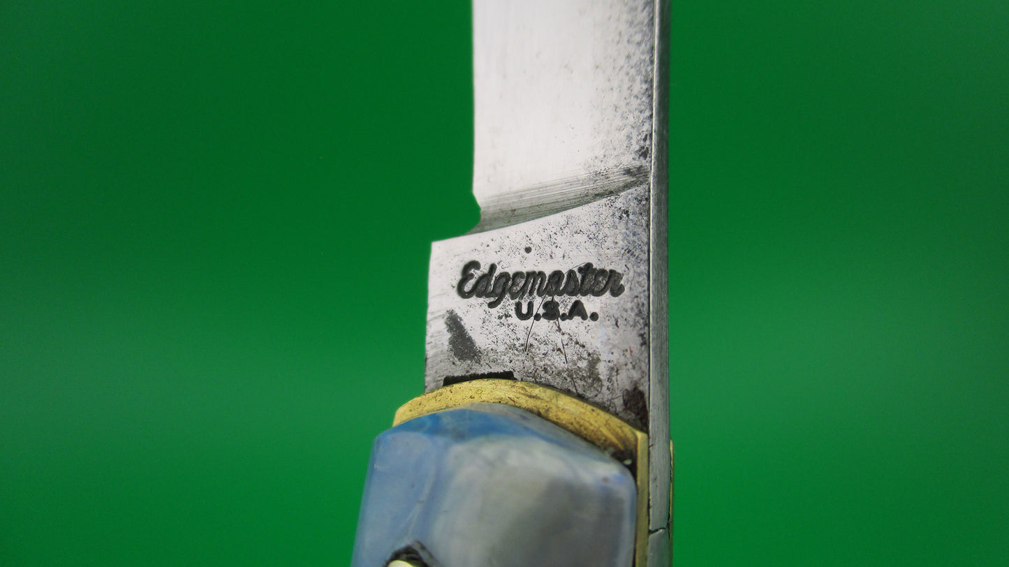 Edgemaster Fishtail Blue White Pink swirl 1950s vintage switchblade
