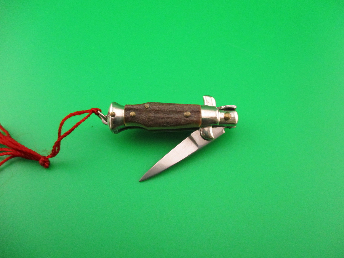 INOX 7cm Italian Mini Picklock Stag 4 pin vintage automatic knife with Red tassel