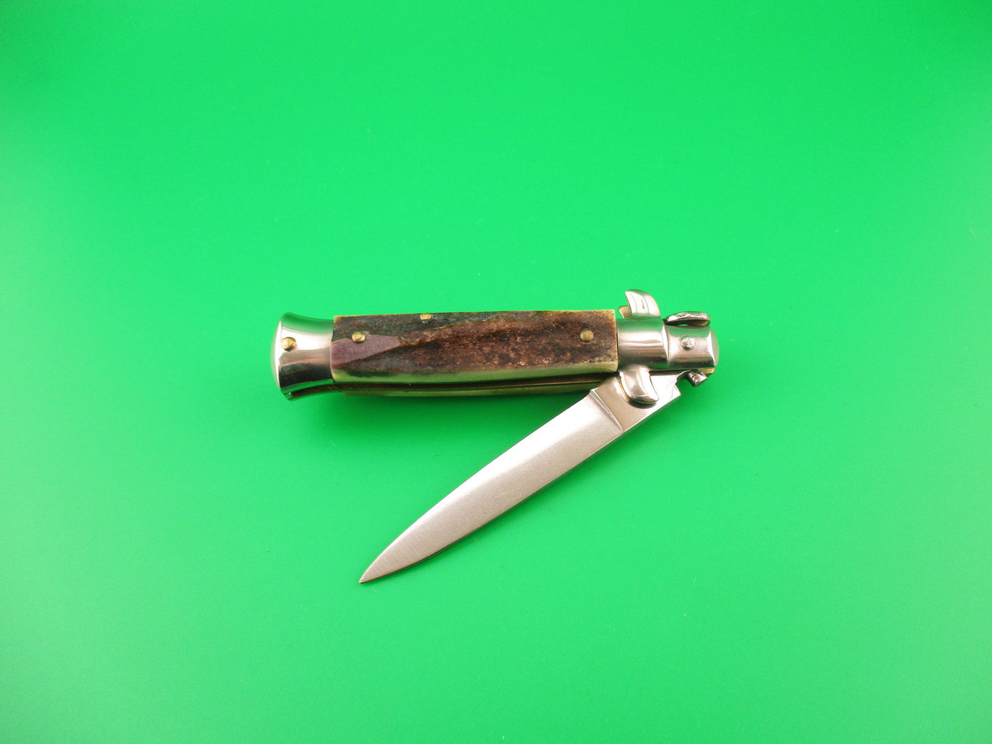 ROSTFREI 14cm Italian Stag stiletto Oreste Dibon swivel bolster automatic knife
