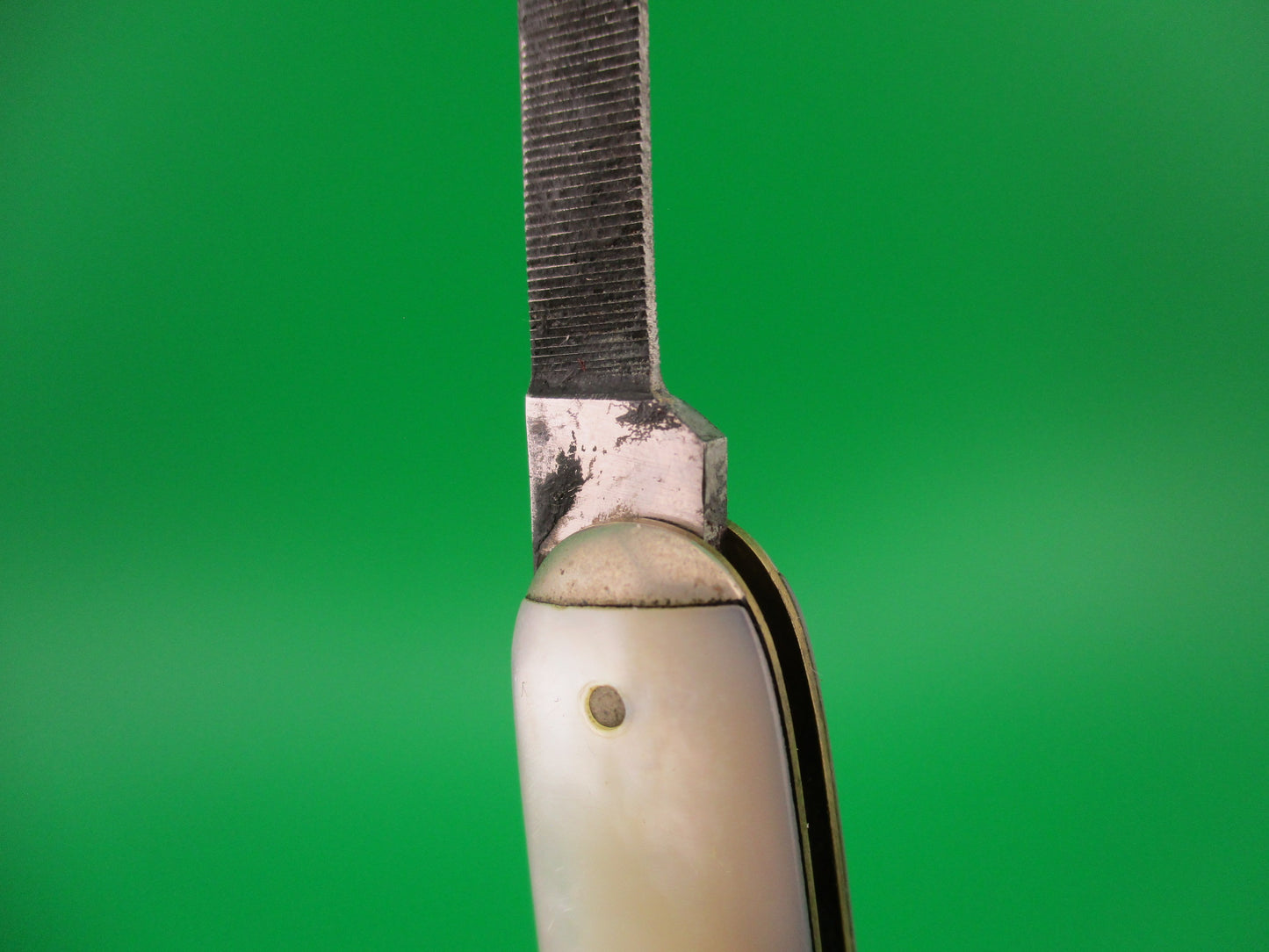 SCHRADE CUT CO WALDEN, NY Medium double Pearl 7416T Tip bolster file blade Book knife