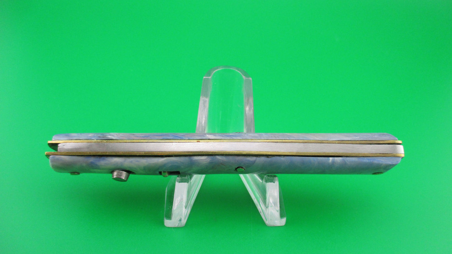 Edgemaster Fishtail Blue White Pink swirl 1950s vintage switchblade