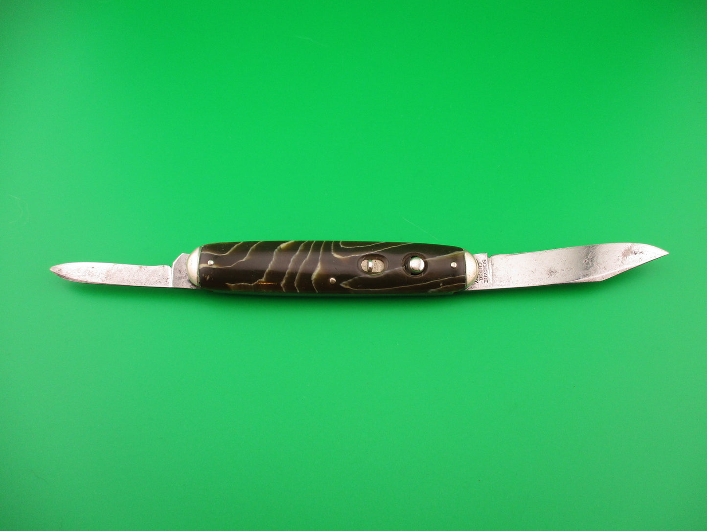 SCHRADE CUT CO Large 3 3/4" Double Coffee & Cream Tip bolster switchblade knife