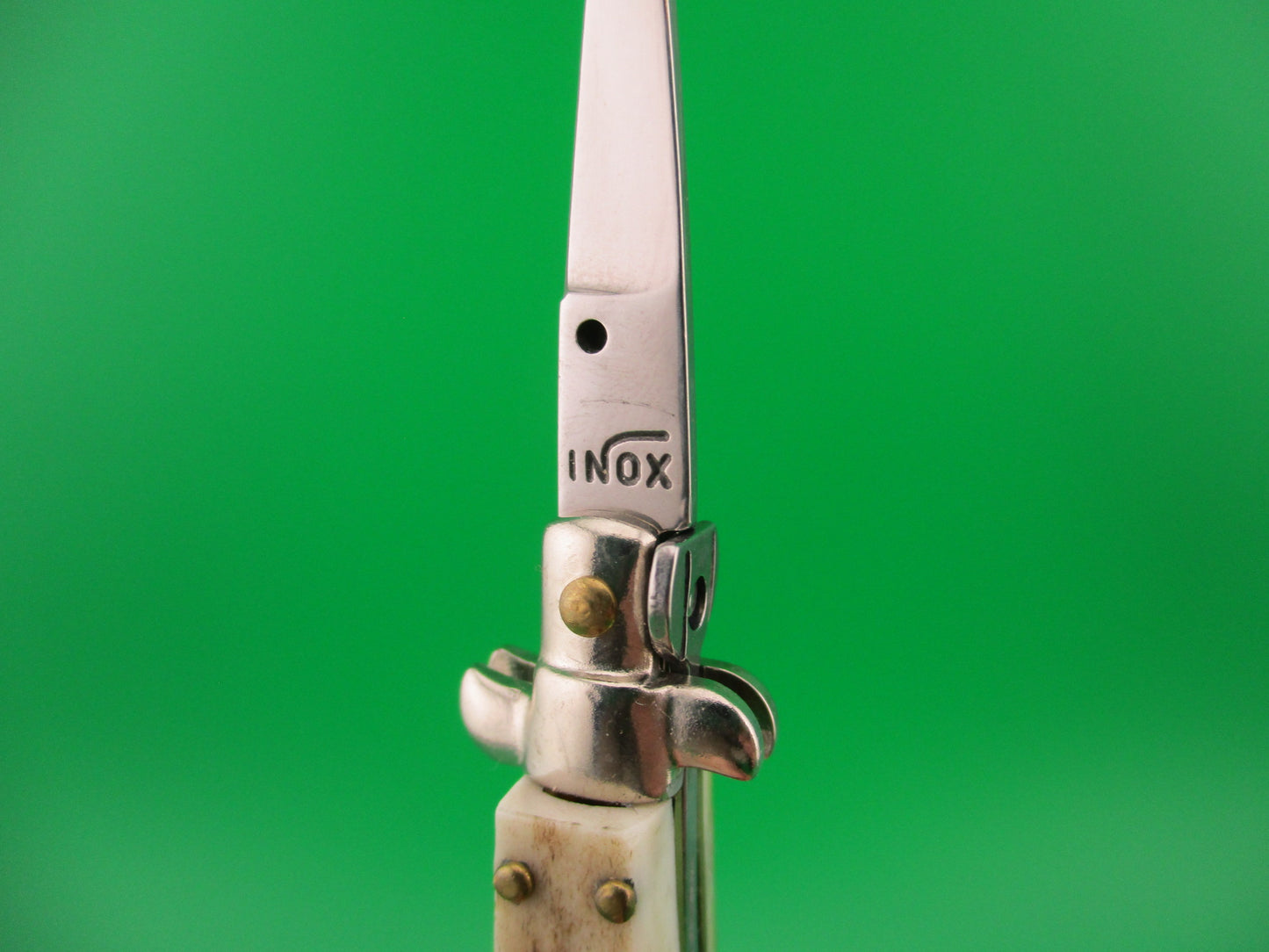 INOX 7cm Italian Mini Picklock Stag 4 pin vintage automatic knife with Red tassel