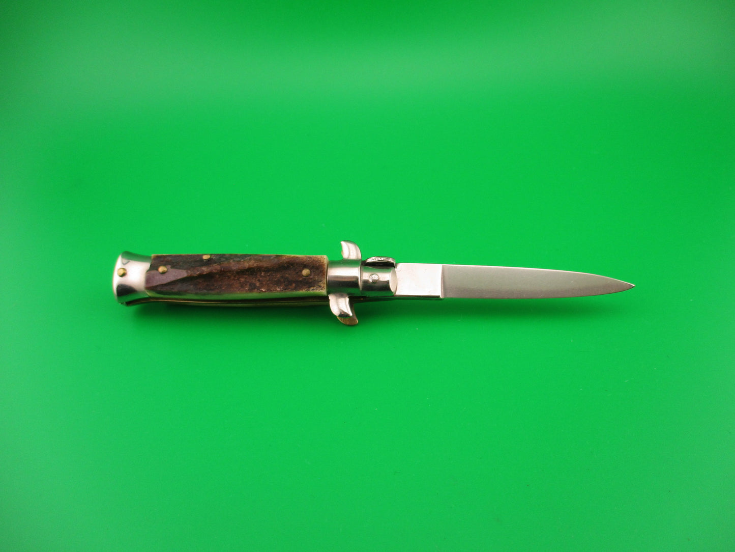ROSTFREI 14cm Italian Stag stiletto Oreste Dibon swivel bolster automatic knife