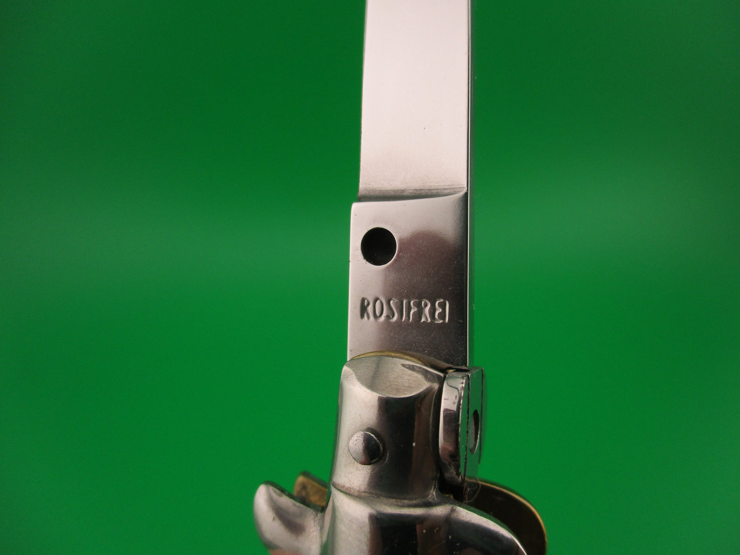 ROSTFREI 14cm Italian Stag stiletto Oreste Dibon swivel bolster automatic knife