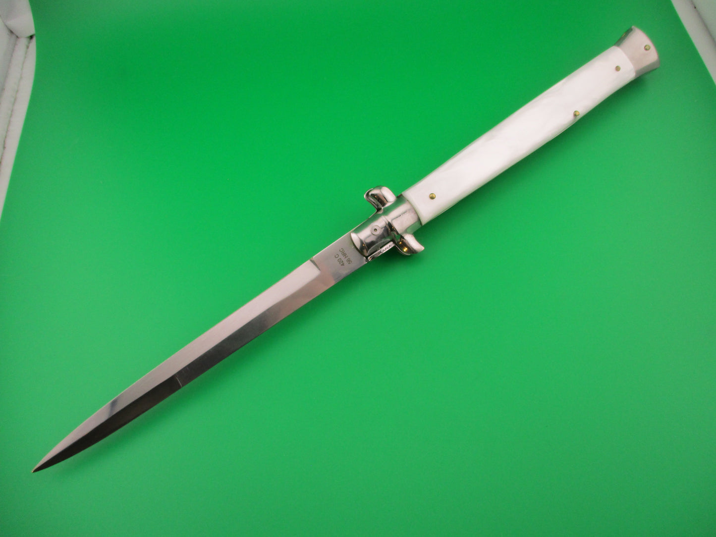 AB ITALY COLTELLERIE DI PREGIO MANIAGO 33cm Italian Swivel bolster Pearlex switchblade