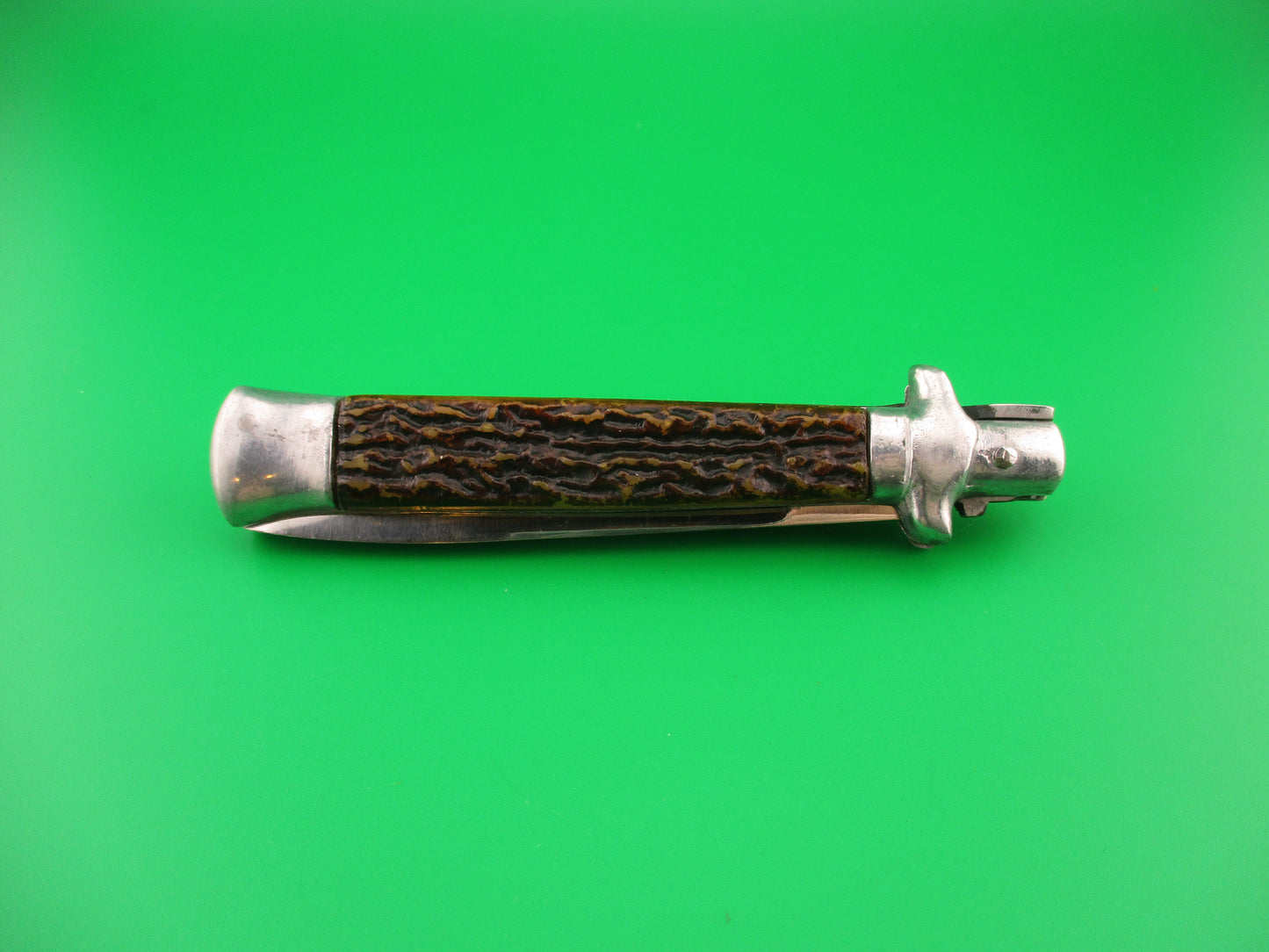 PAT 220374 INOX 21cm Spanish Faux Stag smaller Stiletto Switchblade knife