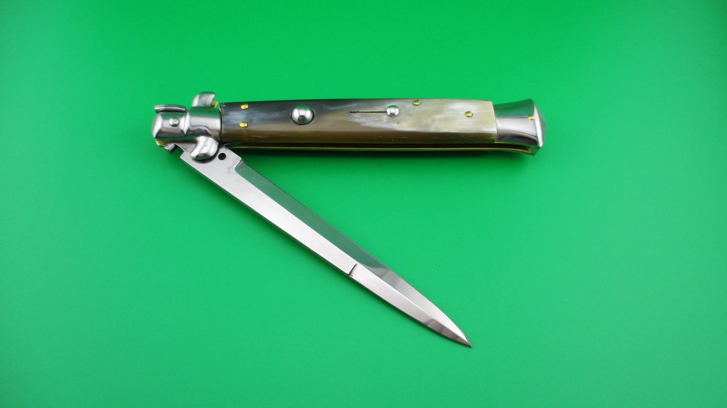 MADE IN ITALY DOLPHIN 28cm Italian Stiletto swivel bolster Honey horn automatic knife
