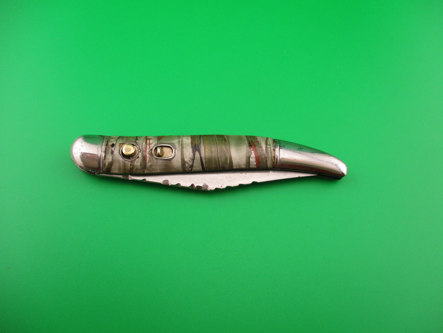 Hammer Brand Imperial Toothpick Green Pearl & Red 1950s vintage switchblade