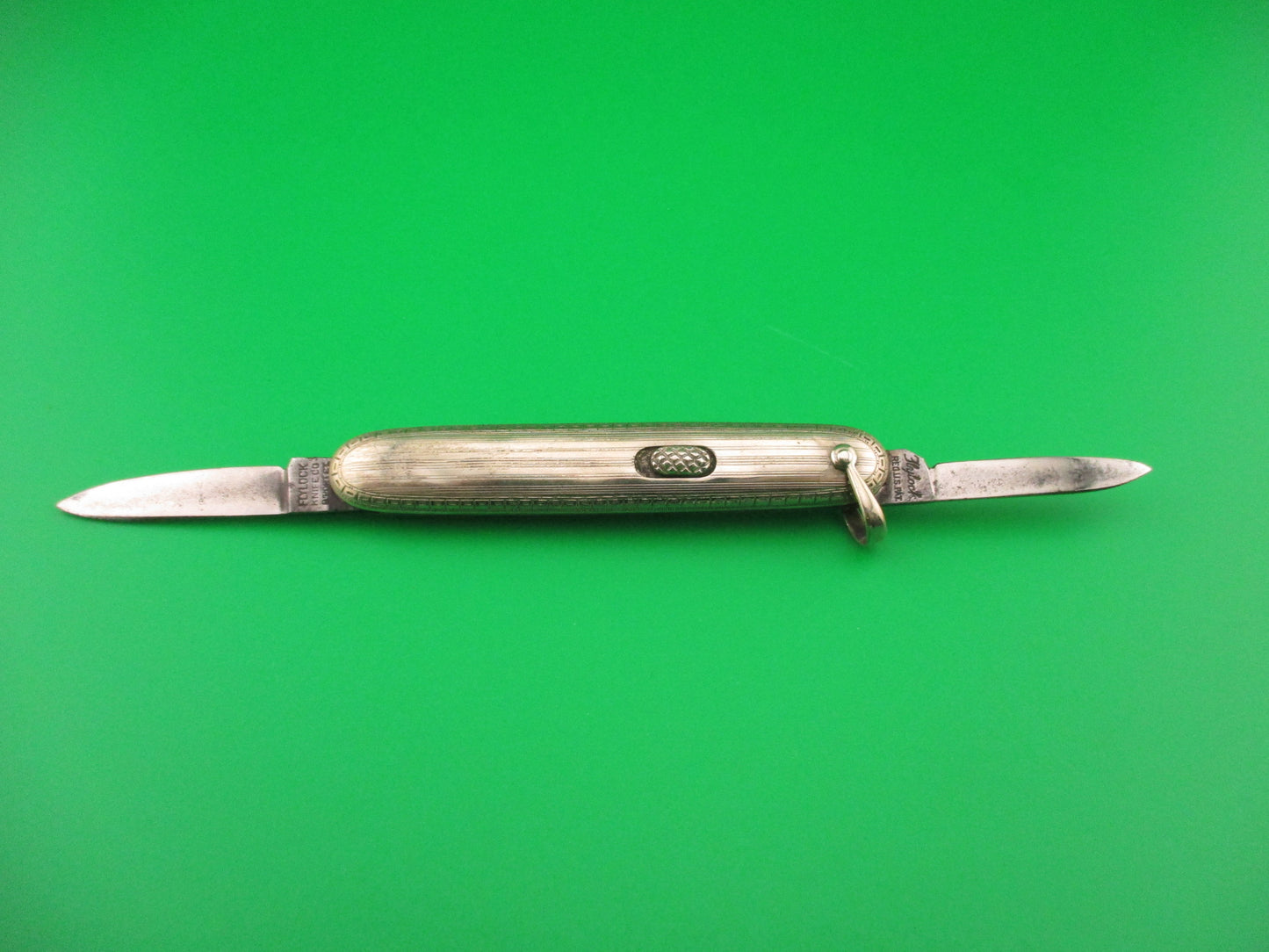 Flylock Small Double 14K White Gold Antique automatic knife with shackle