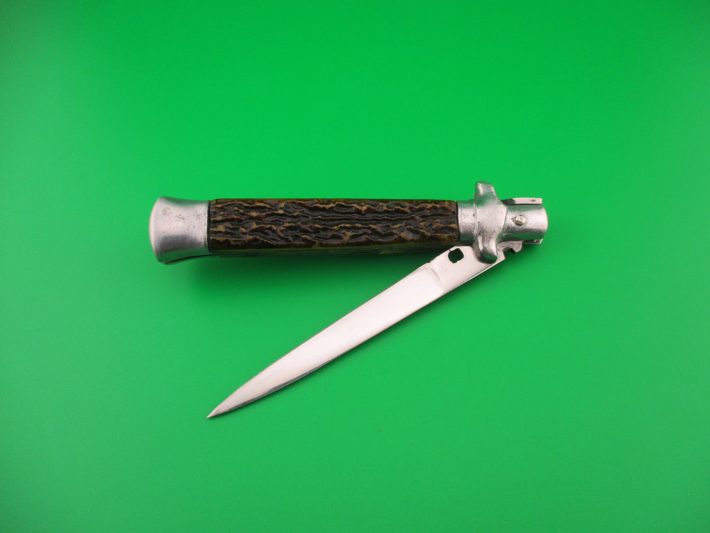 PAT 220374 INOX 21cm Spanish Faux Stag smaller Stiletto Switchblade knife