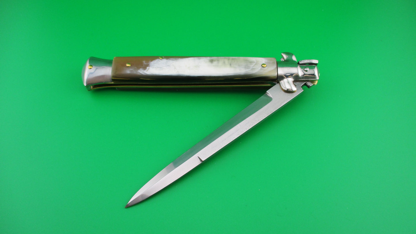 MADE IN ITALY DOLPHIN 28cm Italian Stiletto swivel bolster Honey horn automatic knife