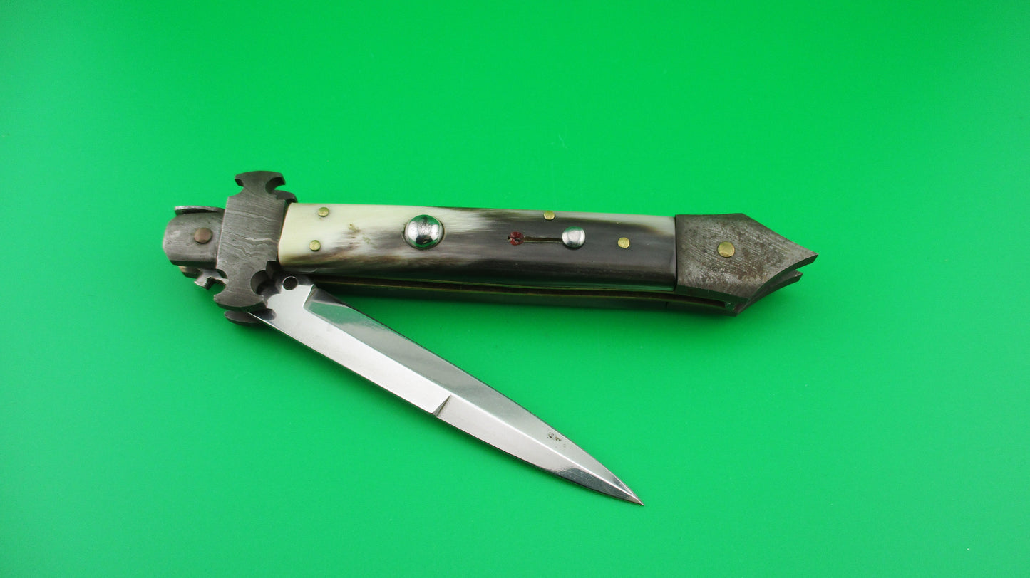 z RIALTO 2006 24cm Italian Custom Brazilian horn Damascus Bolster vintage automatic knife