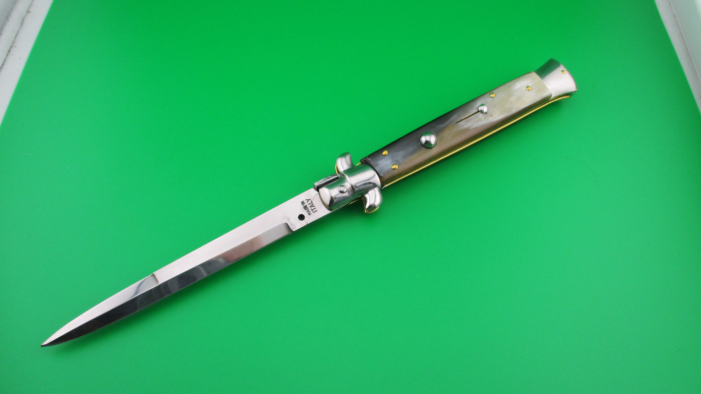 MADE IN ITALY DOLPHIN 28cm Italian Stiletto swivel bolster Honey horn automatic knife