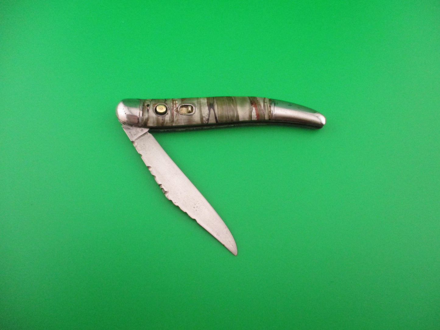 Hammer Brand Imperial Toothpick Green Pearl & Red 1950s vintage switchblade