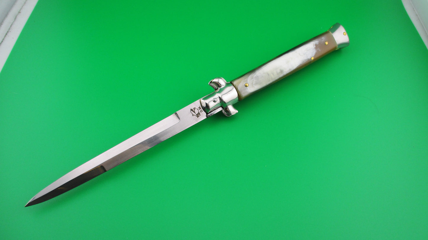 MADE IN ITALY DOLPHIN 28cm Italian Stiletto swivel bolster Honey horn automatic knife