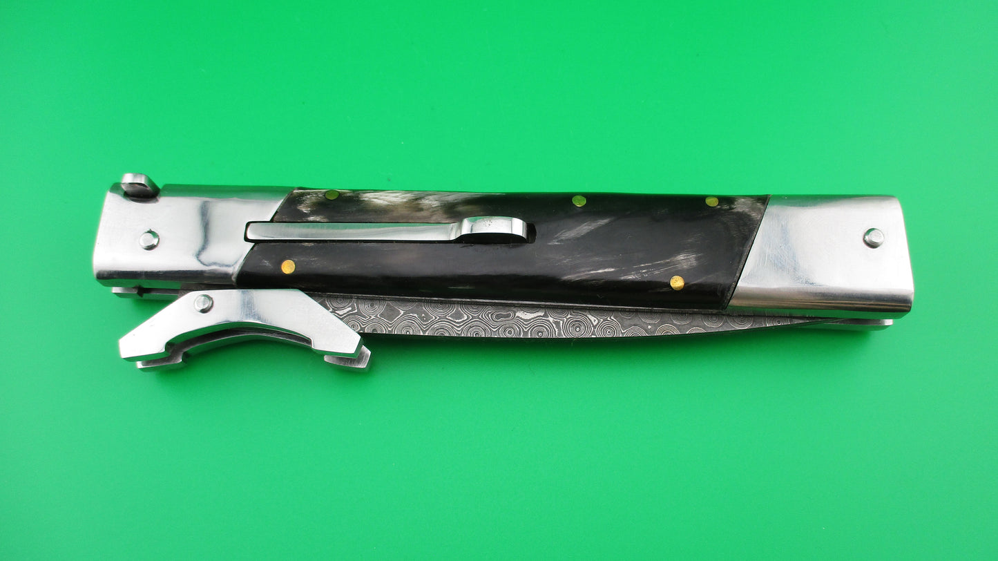 z Custom 29cm Horn & Damascus Dagger Swing guard switchblade knife by Samir Ahmad