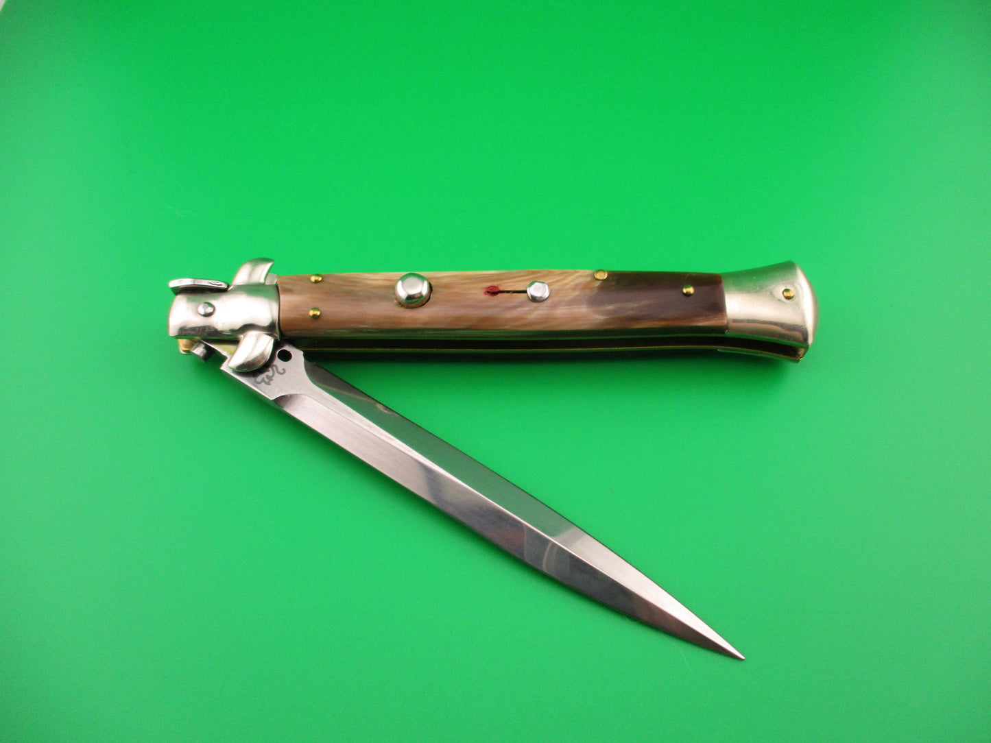 Walt's Latama Italy 28cm Italian Stiletto Brown & Tan horn Dagger blade automatic knife