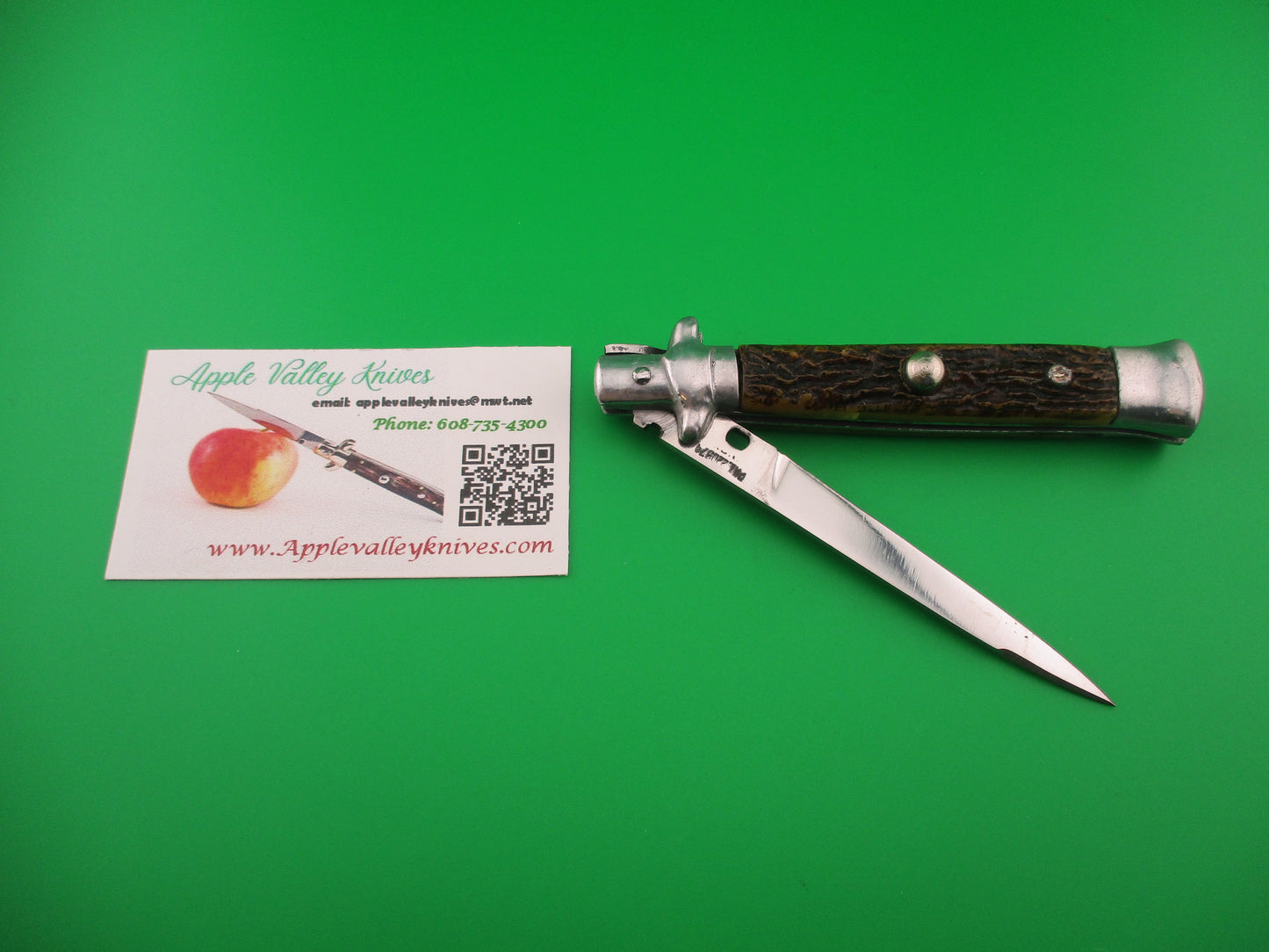 PAT 220374 INOX 21cm Spanish Faux Stag smaller Stiletto Switchblade knife