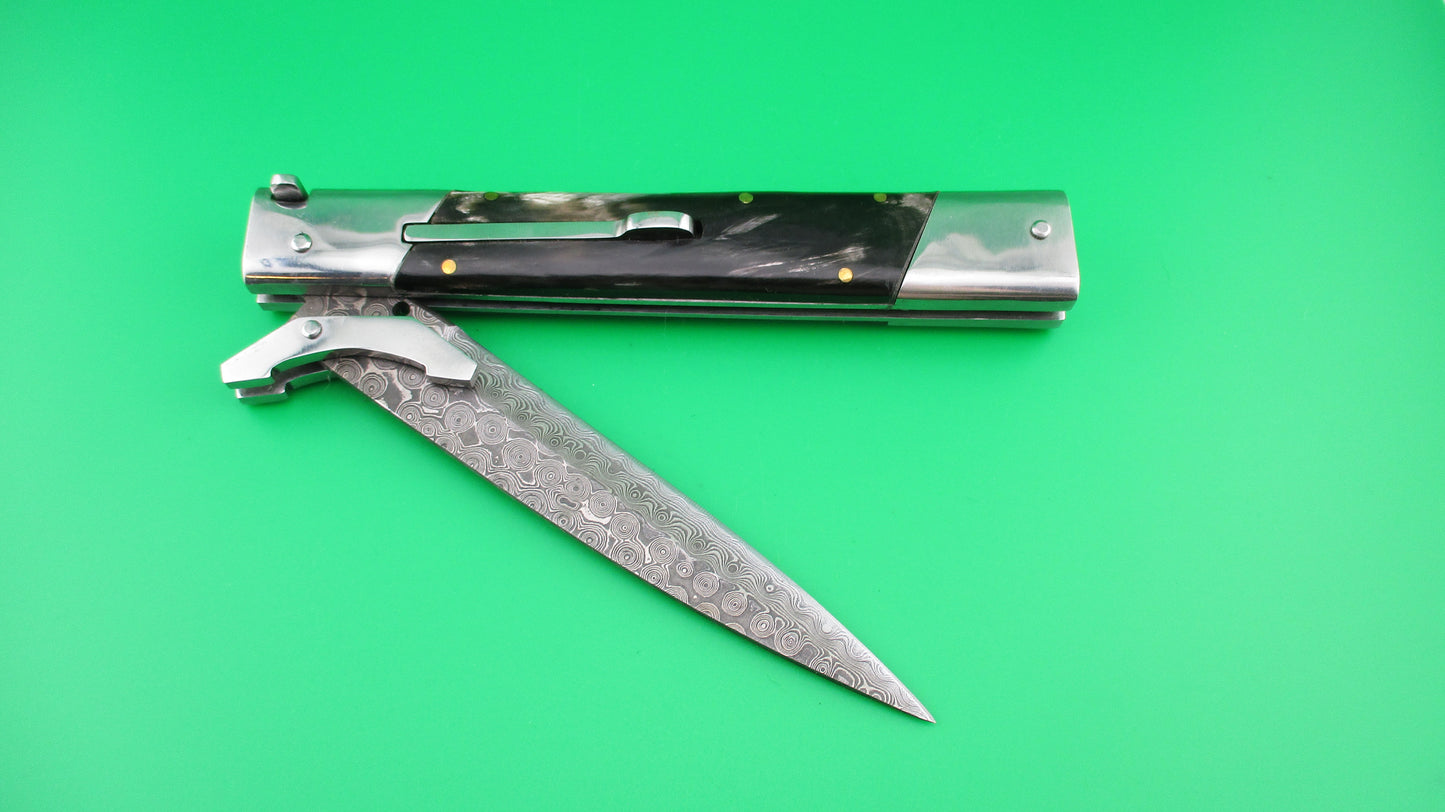 z Custom 29cm Horn & Damascus Dagger Swing guard switchblade knife by Samir Ahmad