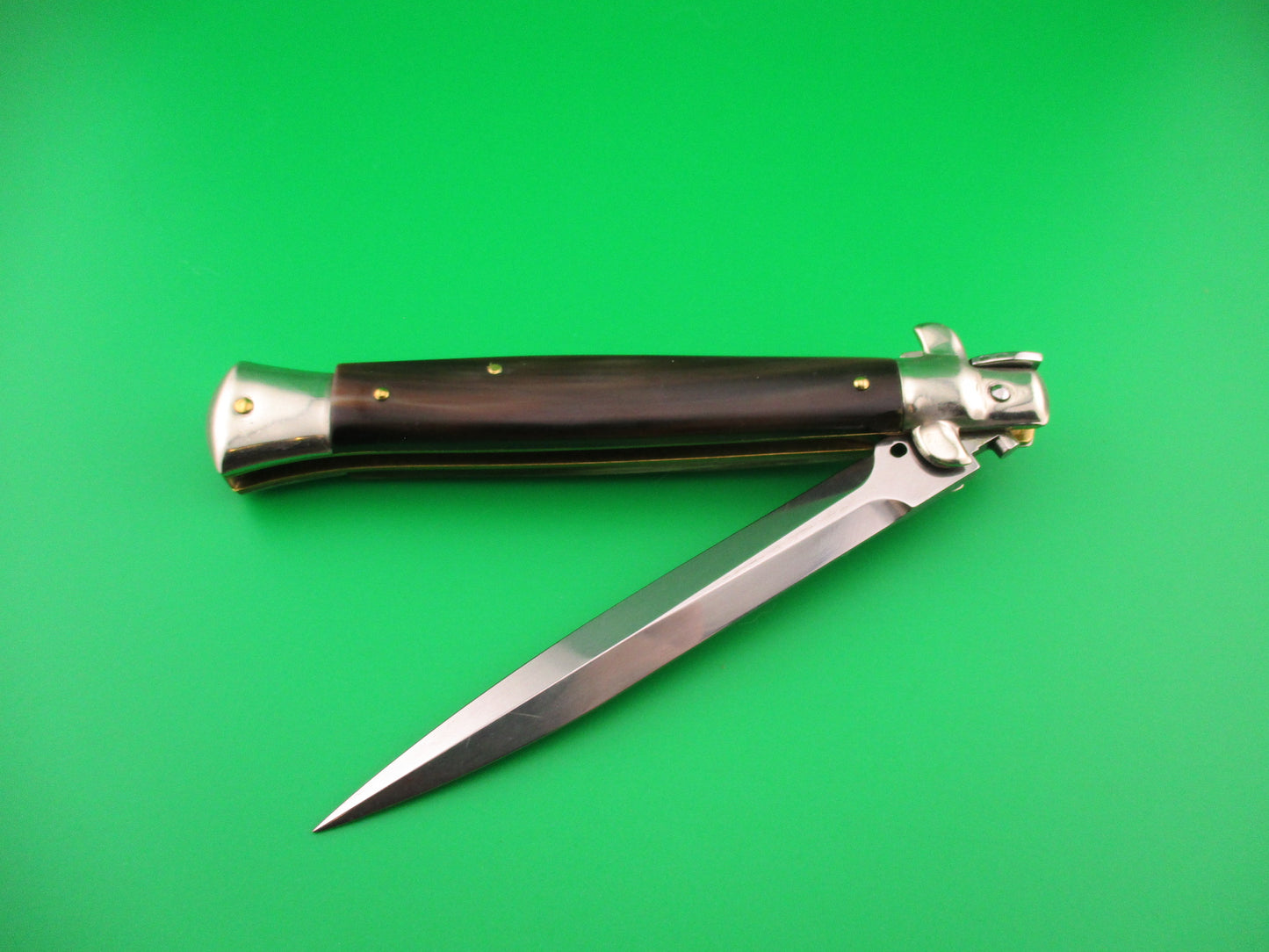 Walt's Latama Italy 28cm Italian Stiletto Brown & Tan horn Dagger blade automatic knife