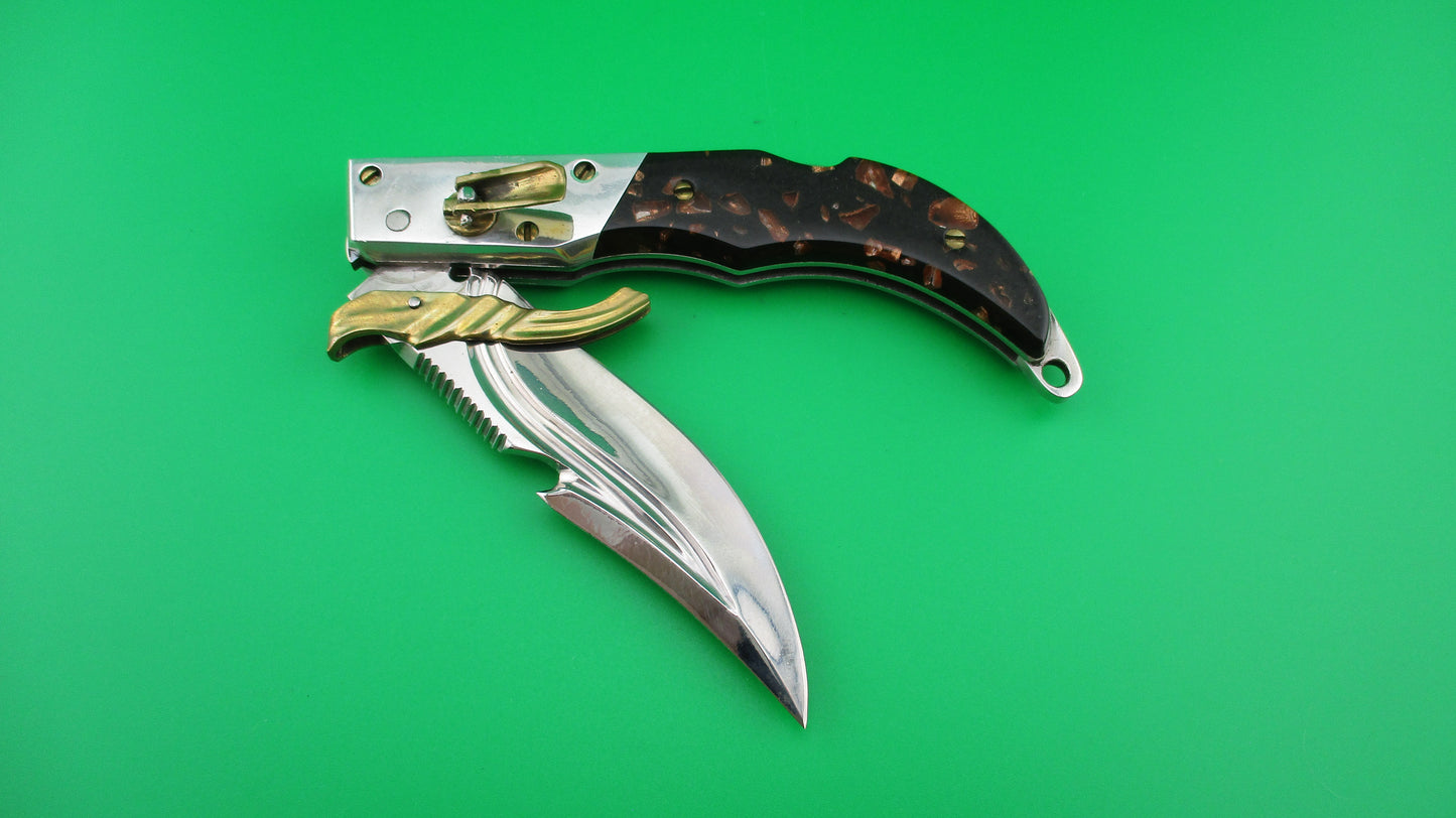 Exceptional RPK 20cm Russian Prison Knife Curved Blade Lever Swing Guard switchblade