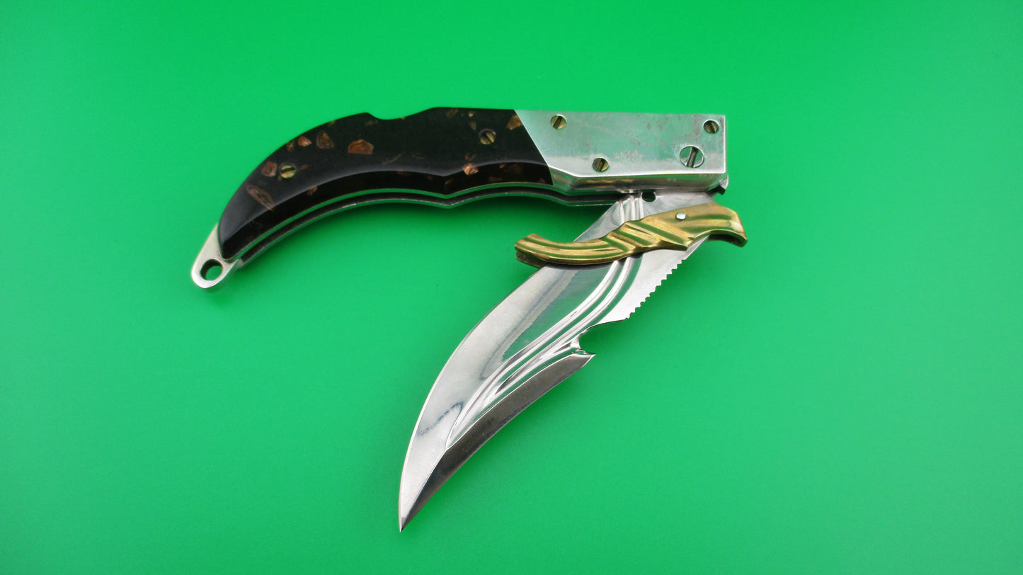Exceptional RPK 20cm Russian Prison Knife Curved Blade Lever Swing Guard switchblade