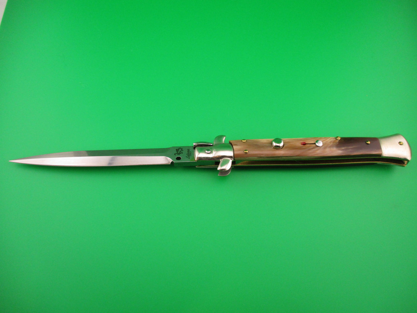 Walt's Latama Italy 28cm Italian Stiletto Brown & Tan horn Dagger blade automatic knife