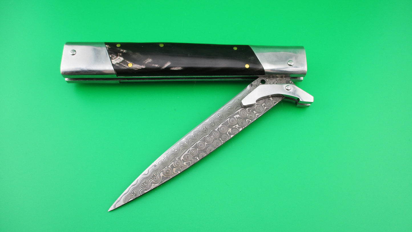 z Custom 29cm Horn & Damascus Dagger Swing guard switchblade knife by Samir Ahmad