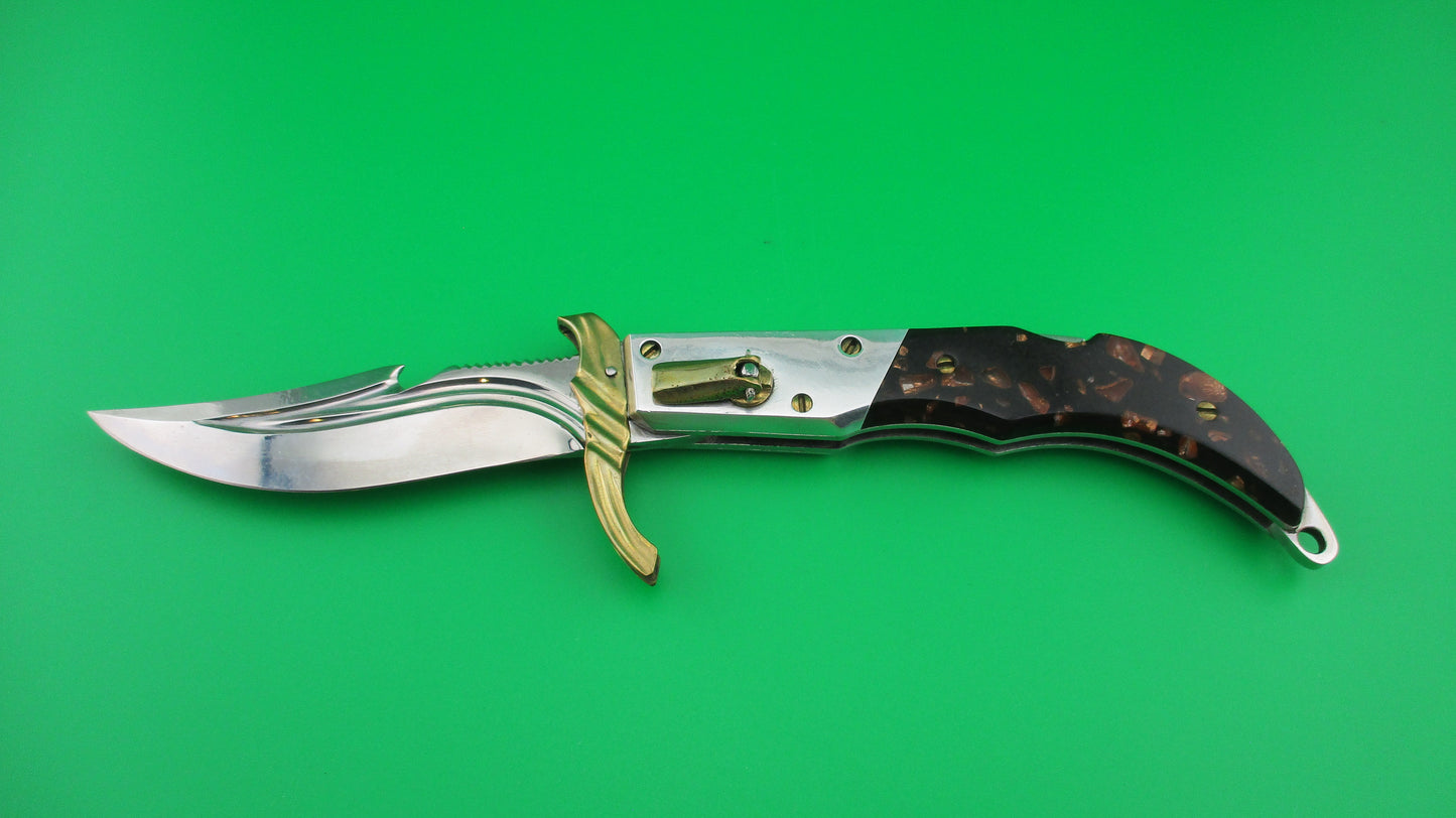 Exceptional RPK 20cm Russian Prison Knife Curved Blade Lever Swing Guard switchblade